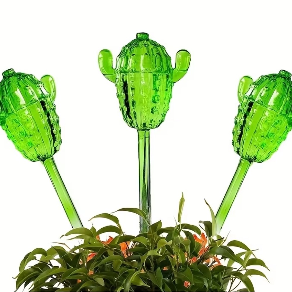 Green Cactus Shaped Plant watering Globes - Set of 3
